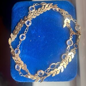Vintage Layered Gold-Tone Bracelet W/ Clear Rhinestone Accents 8”